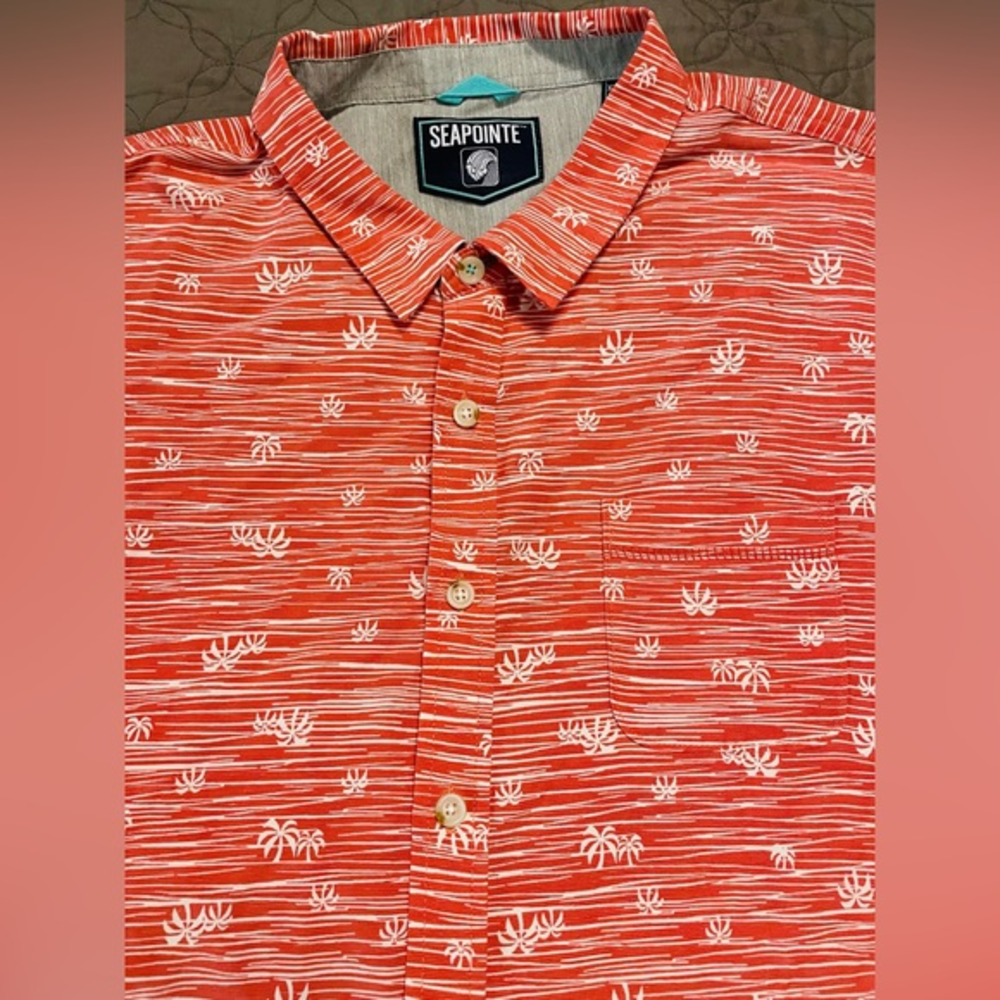 Seapointe‎ Men’s Hawaiian Shirt Short Sleeve XXL Button Down Red Palm Trees